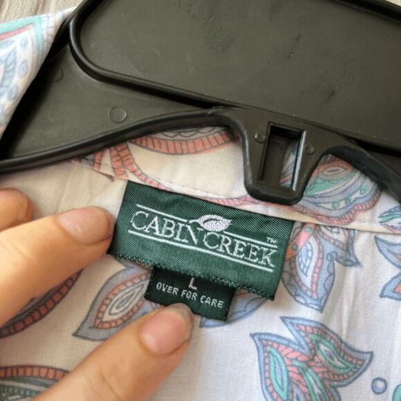 Vintage Cabin Creek Floral Button-Up Blouse L – Pastel Paisley, 90s Cottagecore - Picture 3 of 7